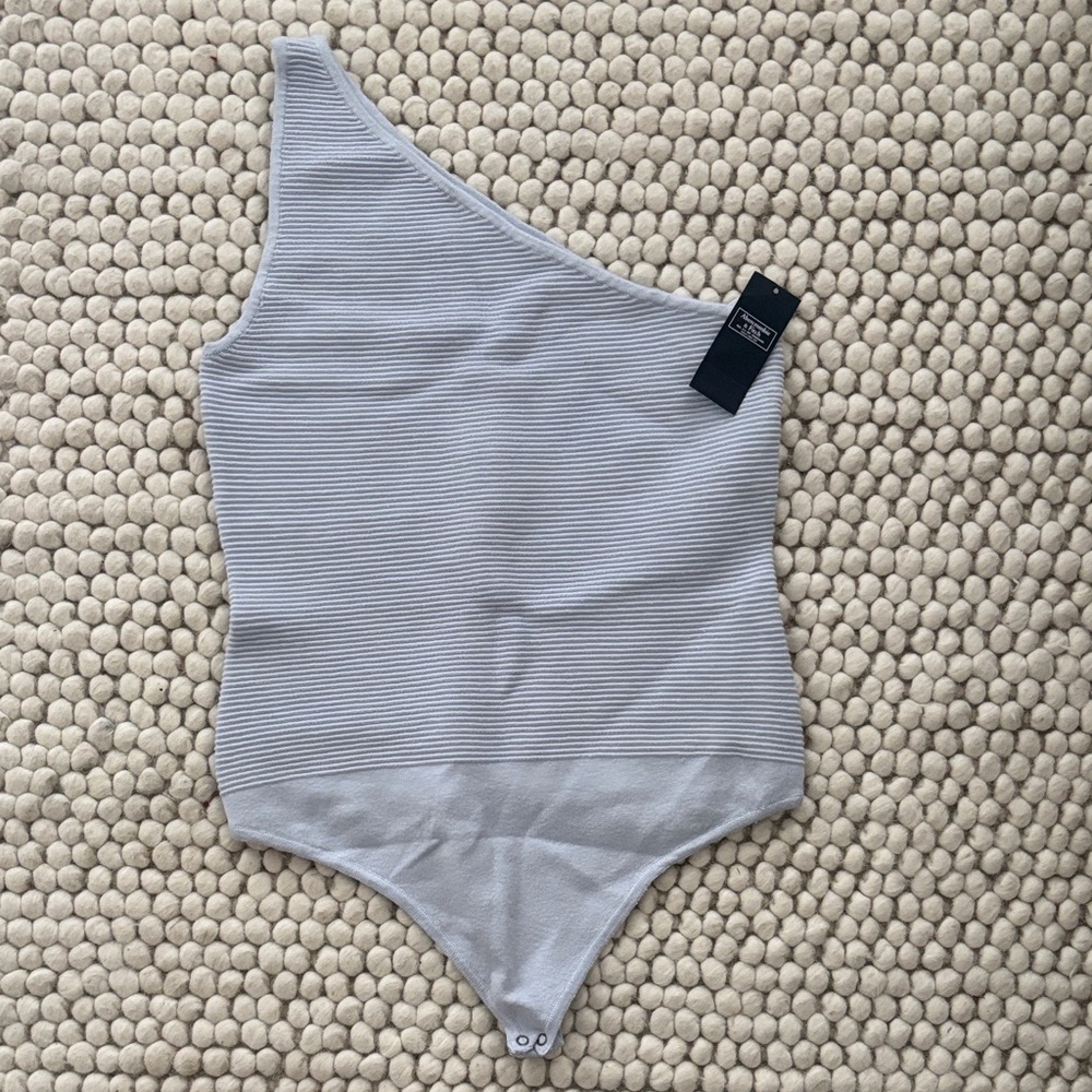One-Shoulder Ribbed Baby Blue Bodysuit